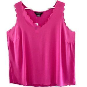 𝅺3X Fuchsia Pink Scalloped V Neck Blouse Michel Studio Addition Elle HOST PICK